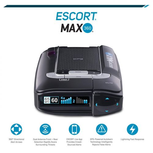  Escort ESCORT MAX360 - Laser Radar Detector, GPS for Fewer False Alerts, Lightning Fast Response, Directional Alerts, Dual Antenna Front and Rear, Bluetooth, Voice Alerts, OLED Display, E