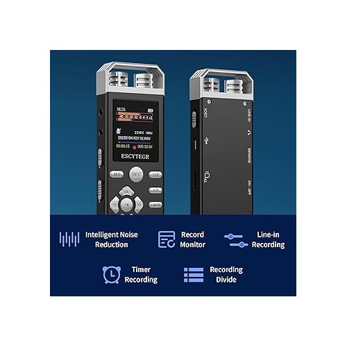  80GB Digital Voice Activated Recorder 1536KBPS Audio Voice Recorder with Playback Recording Device Dictaphone Sound Tape Recorder with Password Protection for Lectures,Meetings