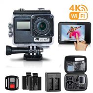 Escytegr Action Camera 4K WiFi Waterproof Cam Sony Sensor Touch Screen Sports Camera with Remote Control,2 Batteries and Charger,Mounting Accessories Kit Plus Free Travel Bag