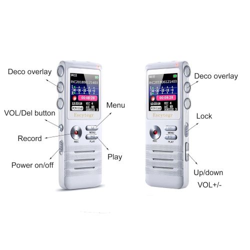  Escytegr Voice Activated Recorder Double Microphone Timed Recording 16GB Audio Voice Recorder MP3 Music Player 1536kbps Dictaphone for Lectures Meetings