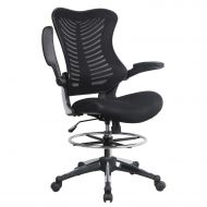Eshion ESHION Ergonomic Adjustable Drafting Chair Black - Reception Office Chair Mesh Stool Chair with Armrests - Flip-Up Arm and Footrest for Adjustable Standing Desk