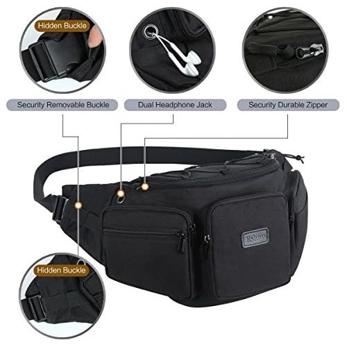  Eshow Men Medium Waist Pack Fashionable Fanny Pack for Men Extra Medium Waist Bag with 11 Well-Designed Pockets Outdoor Fanny Pack for Outdoor Hiking Camping Cycling Travel