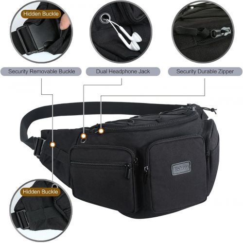  Eshow Men Medium Waist Pack Fashionable Fanny Pack for Men Extra Medium Waist Bag with 11 Well-Designed Pockets Outdoor Fanny Pack for Outdoor Hiking Camping Cycling Travel
