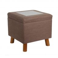 Eshow Ottoman with Storage Ottoman Cube Storage Foot Stools Square Ottoman Pouf with Thickened Solid Wood Frame
