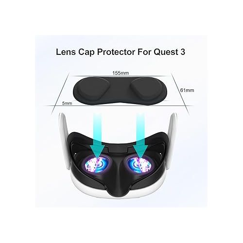  Esimen VR Silicone Mask Face Cover Compatible with Meta Quest 3 Face Pad Cushion Lens Protector,Nose Guard Sweatproof Washable Lightproof Anti-Leakage (Black for Quest 3)