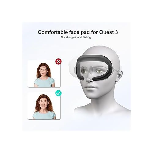  Esimen VR Silicone Mask Face Cover Compatible with Meta Quest 3 Face Pad Cushion Lens Protector,Nose Guard Sweatproof Washable Lightproof Anti-Leakage (Black for Quest 3)