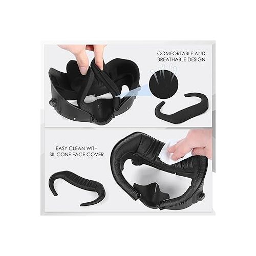  Esimen Widen Foam Face Covers & VR Facial Interface Compatible for Meta Quest 3 | Removable Facial Interface Frame Anti-Leakage Nose Pad & Lens Cover Breathable Ice Silk Cotton