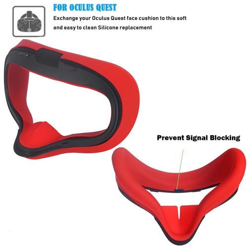  Esimen VR Face Silicone Mask Pad & Face Cover for Oculus Quest Face Cushion Cover Sweatproof Lightproof (Red)