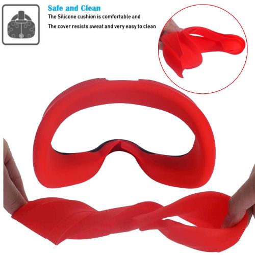  Esimen VR Face Silicone Mask Pad & Face Cover for Oculus Quest Face Cushion Cover Sweatproof Lightproof (Red)
