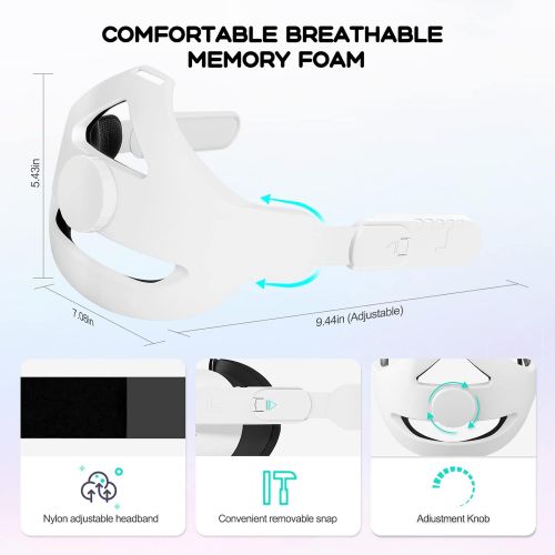  Esimen Adjustable Head Strap Compatible for Oculus Quest 2 Elite Strap Head Band, Comfort Foam Pad Strap, Design Balance Weight, Reduce Pressure, Meta Quest 2 Accessories (White)