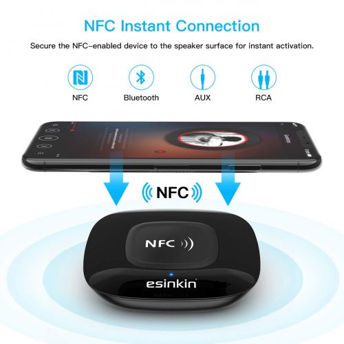  Esinkin Bluetooth Receiver Wireless, NFC-Enabled Audio Adapter 4.0 for HD Home Stereo Music Streaming Sound System for 3.5mm (AUX and RCA)