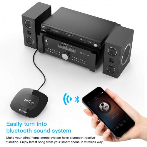  Esinkin Bluetooth Receiver Wireless, NFC-Enabled Audio Adapter 4.0 for HD Home Stereo Music Streaming Sound System for 3.5mm (AUX and RCA)