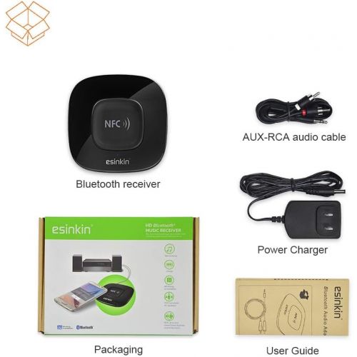  Esinkin Bluetooth Receiver Wireless Audio Adapter 4.0（NFC-Enabled） for HD Music Stereo Sound System