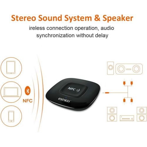  Esinkin Bluetooth Receiver Wireless Audio Adapter 4.0（NFC-Enabled） for HD Music Stereo Sound System