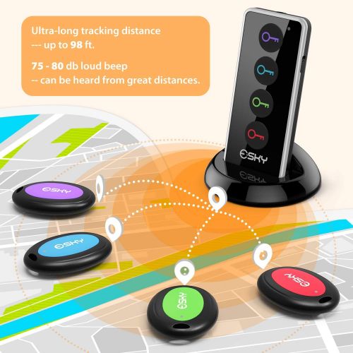  [아마존베스트]Key Finder, Esky Wireless RF Item Locator Item Tracker Support Remote Control,1 RF Transmitter and 4 Receivers - Wireless Key RF Locator, Pet Tracker Wallet Tracker