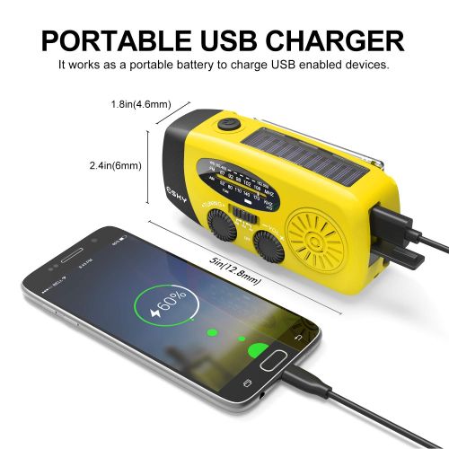  [아마존베스트]Esky Solar Weather Radios Hand Crank Self Powered Emergency FM/AM/NOAA Radio with LED Flashlight and 1000mAh Yellow