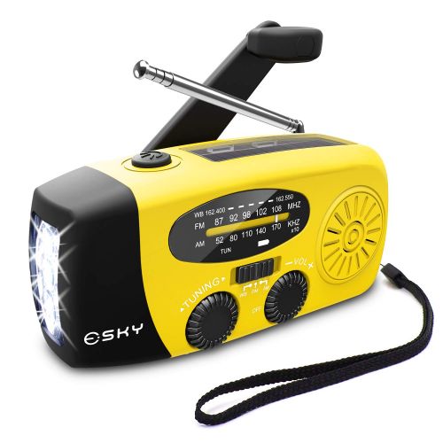  [아마존베스트]Esky Solar Weather Radios Hand Crank Self Powered Emergency FM/AM/NOAA Radio with LED Flashlight and 1000mAh Yellow