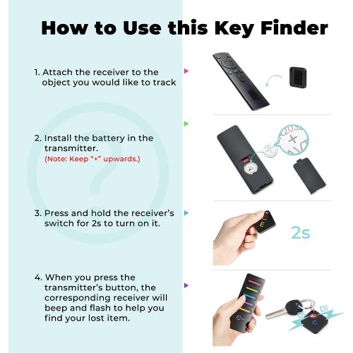  [아마존베스트]Esky Key Finder, Rechargeable RF Item Locator with 1 Transmitter and 5 Rechargeable Receivers, 197ft Working Range in Open Space Wireless Key Tracker for Finding Keys, Wallet, Pass