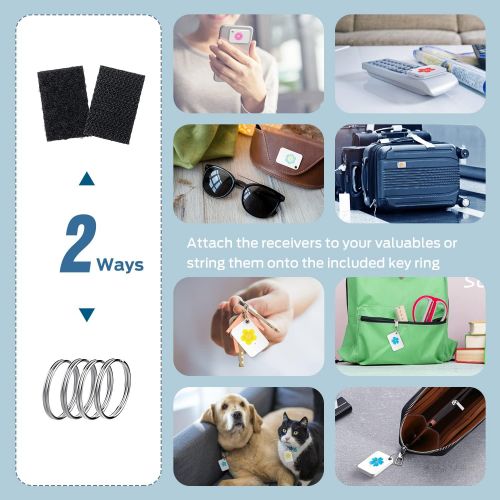  Key Finder, Esky 80dB RF Item Locator with 100ft Working Range, Wallet Tracker with 6 Receivers Support Remote Control for Finding Pet, Key, Remote and Wallet, Batteries Included-W