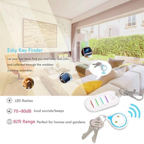  [아마존베스트]Esky Key Finder, Wireless Key Finder RF Finder Transmitter with Receiver LED Torch Sound Signal Light Sign (White)