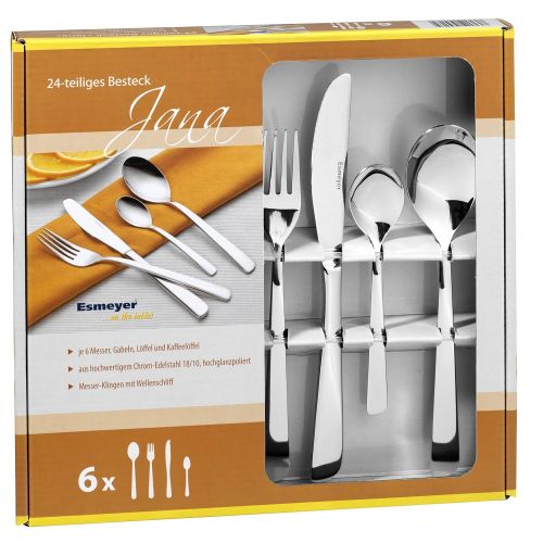  Esmeyer 811Jana Cutlery Set 24Pieces 18/10POLISHED in Gift BoxStainless Steel, Silver, 22X 24X 4cm