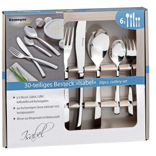  Esmeyer Isabel 015Cutlery Set 30Pieces Polished in a Gift Box, 18/10Stainless Steel, Silver, 22X 24X 4cm