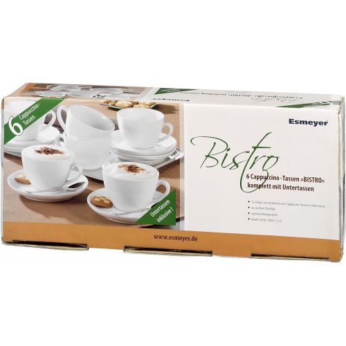  Esmeyer Cappuccino-Tassen Bistro 0,30l mit Untertasse 12-teilig, Porzellan, Weiss, 33.5 x 20.5 x 15 cm