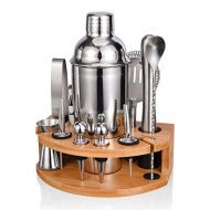 [아마존베스트]Esmula Bartender Kit with Stylish Bamboo Stand, 12 Piece Cocktail Shaker Set for Mixed Drink, Professional Stainless Steel Bar Tool Set - Cocktail Recipes Booklet(25 oz)