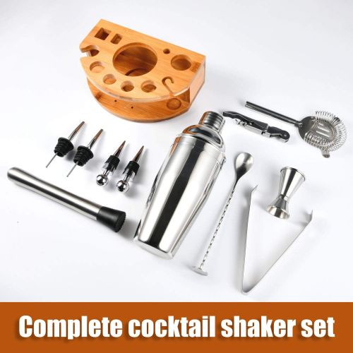  [아마존베스트]Esmula Bartender Kit with Stylish Bamboo Stand, 12 Piece Cocktail Shaker Set for Mixed Drink, Professional Stainless Steel Bar Tool Set - Cocktail Recipes Booklet(25 oz)