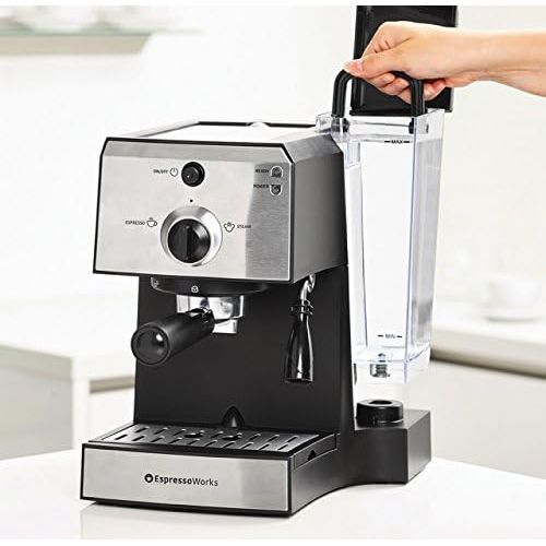  EspressoWorks 7 Pc All-In-One Espresso Machine & Cappuccino Maker Barista Bundle Set wBuilt-In Steamer & Frother (Inc: Coffee Bean Grinder, Portafilter, Milk Frothing Cup, SpoonTamper & 2 Cups