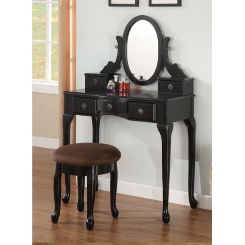  Espresso Vanity Set 5 Drawers w/Stool &Mirror