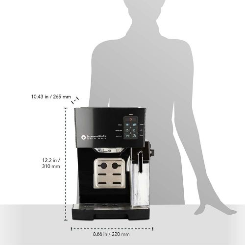  EspressoWorks Espresso Machine, Latte & Cappuccino Maker- 10 pc All-In-One Espresso Maker with Milk Steamer (Incl: Coffee Bean Grinder, 2 Cappuccino & 2 Espresso Cups, Spoon/Tamper, Portafilter