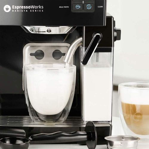  EspressoWorks Espresso Machine, Latte & Cappuccino Maker- 10 pc All-In-One Espresso Maker with Milk Steamer (Incl: Coffee Bean Grinder, 2 Cappuccino & 2 Espresso Cups, Spoon/Tamper, Portafilter