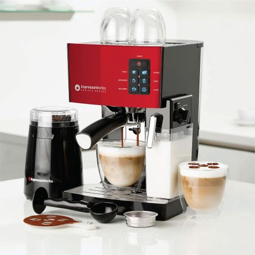  EspressoWorks Espresso & Cappuccino Maker- 19 Bar Pump, 10 Pc All-In-One Espresso Maker & Milk Steamer (Inc: Bean Grinder, 2 Cappuccino & 2 Espresso Cups, Tamper, Single & Double Shot Filter Bas