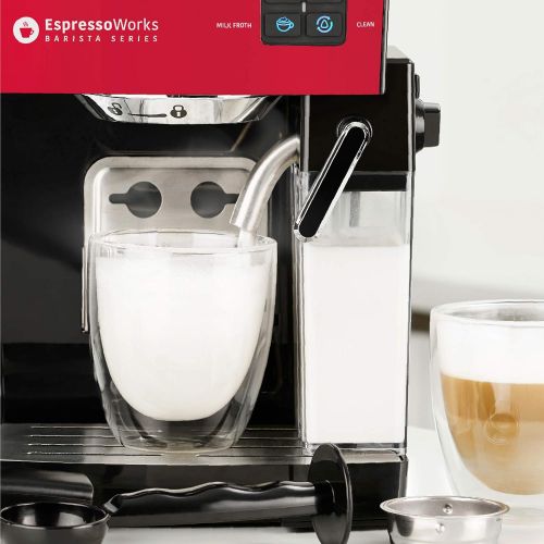  EspressoWorks Espresso & Cappuccino Maker- 19 Bar Pump, 10 Pc All-In-One Espresso Maker & Milk Steamer (Inc: Bean Grinder, 2 Cappuccino & 2 Espresso Cups, Tamper, Single & Double Shot Filter Bas