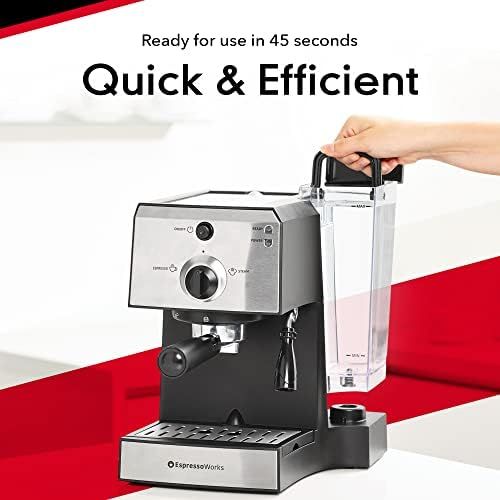  EspressoWorks Espresso Machine & Cappuccino Maker with Milk Steamer- 15 Bar Pump, 7 Pc All-In-One Barista Bundle Set w/ Built-in Frother (Inc: Coffee Bean Grinder, Milk Frothing Cup, Tamper & 2