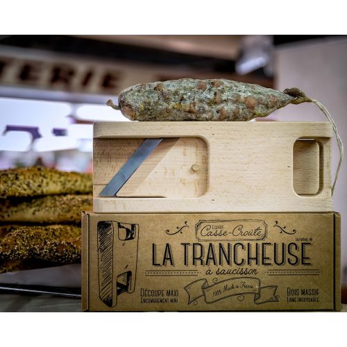  Esprit-Casse-Croute Wurstschneide-Guillotine La Trancheuse“, vertikale Ausrichtung, massives Buchenholz, Klinge aus Edelstahl, in Frankreich hergestellt