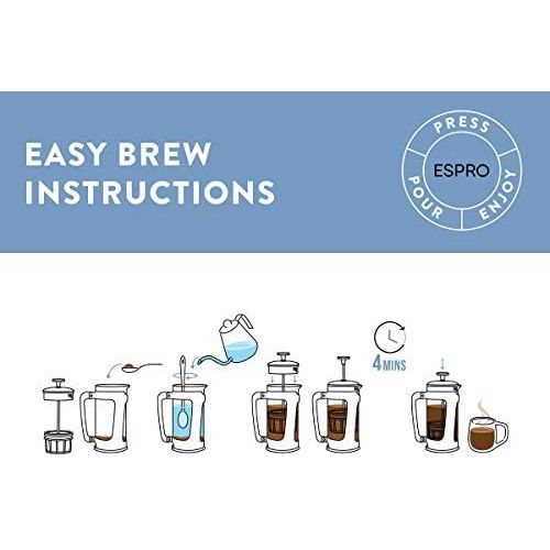  Espro Press P5, French Press, Chrom, fuer Kaffee, Glas, Edelstahl, versch. Groessen 1 l