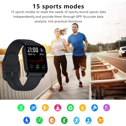  Esprosper Smart Watch for IP68 Waterproof 5ATM, Fitness Tracker Heart Rate Monitor Sports Digital Watch with 1.4 HD Square Shaped Screen and Silicone Strap (Black)