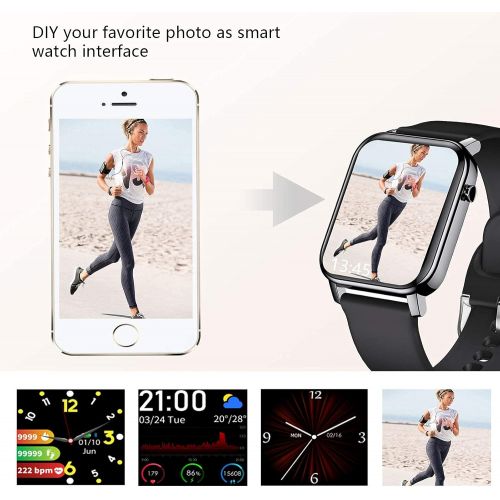  Esprosper Smart Watch for IP68 Waterproof 5ATM, Fitness Tracker Heart Rate Monitor Sports Digital Watch with 1.4 HD Square Shaped Screen and Silicone Strap (Black)