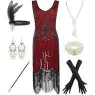 Esrtyeryh Women Costume 1920s Gatsby Sequin Fringed Paisley Flapper Dress with 20s Accessories Set (2.