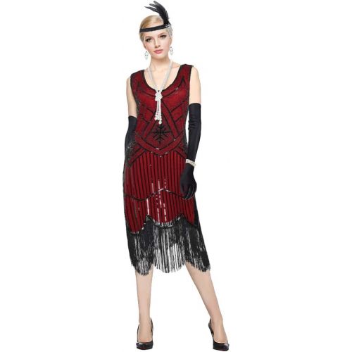  할로윈 용품Esrtyeryh Women Costume 1920s Gatsby Sequin Fringed Paisley Flapper Dress with 20s Accessories Set (2.