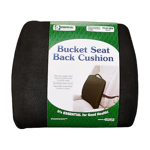  Essential Medical Supply Lumbar Cushion for Bucket Seats with Elastic Positioning Strap and Breathable Mesh Cover in Black