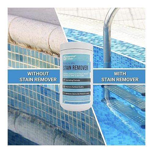  Essential Values Swimming Pool & Spa Stain Remover (2 LBS) - Compatible with Vinyl Liners, Fiberglass & Metals - Effective Formula Removes Rust & Tough Stains