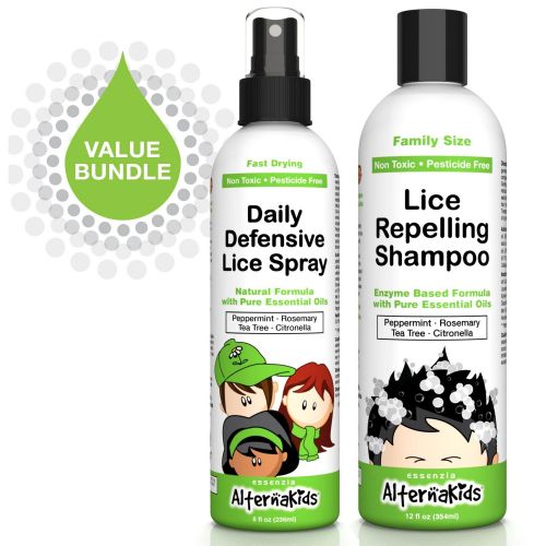  Essenzia Natural Head Lice Prevention Bundle by AlternaKids - Use Daily to Kill, Remove, Prevent Super Lice and Nits | Includes Non-Toxic Shampoo and Home & Bedding Spray