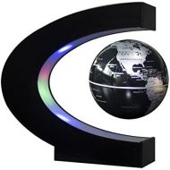 [아마존베스트]Estefanlo Floating Globe with LED Lights C Shape Magnetic Levitation Floating Globe World Map for Desk Decoration (Black-Silver)