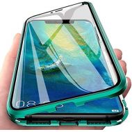 Esteller Case for Samsung Galaxy A71 4G Magnetic Adsorption Cover 360° Full Body Protection Cover Front and Back Transparent Tempered Glass Metal Bumper - Green