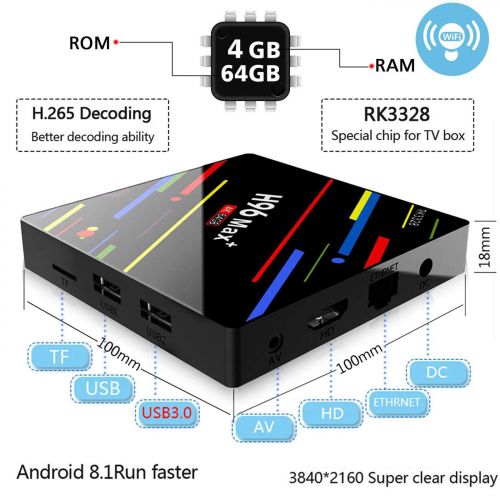  Newest 4G 64GB Android 8.1 TV Box EstgoSZ H96 Max+ RK3328 Smart 4K TV Box Support H265 VP9 Video Decoding 2.4G 5G Wifi100M LANBluetoothKD18.0 USB3.0 Set Top Box