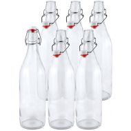 Estilo Swing Top Easy Cap Clear Glass Beer Bottles, Round, 16 oz, Set of 6