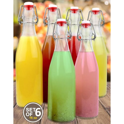  Estilo Swing Top Easy Cap Clear Glass Beer Bottles, Round, 16 oz, Set of 6